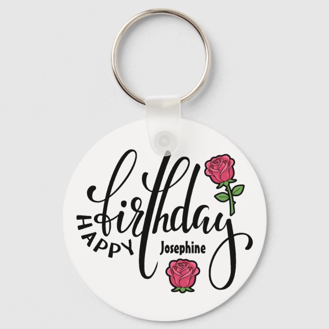 Chaveiro Personalized Birthday Pink Rose  (Frente)