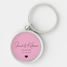 Chaveiro Personalized Engagement Date Pink Heart Script