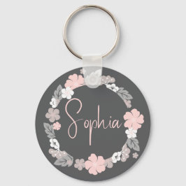 Chaveiro Personalized Floral Name Pink