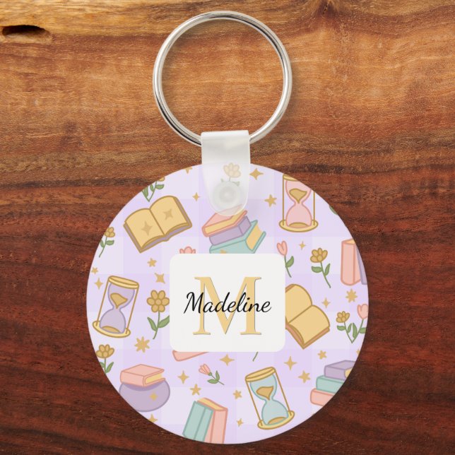 Chaveiro Personalized Magic Books Girl Wizard Name Purple  (Frente)