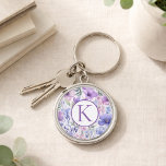 Chaveiro Personalized Monogram Purple Floral Elegant<br><div class="desc">Looking for a thoughtful personalized gift she’ll actually use every day? This custom monogram purple floral keychain is a beautiful and practical gift for birthdays, bridal showers, Mother’s Day, or just because. The elegant purple floral design paired with a personalized monogram creates a stylish accessory that feels both meaningful and...</div>