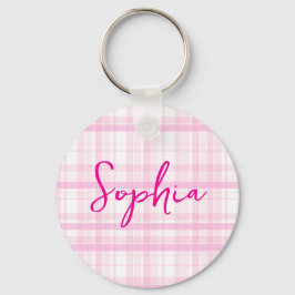 Chaveiro Personalized Pink Plaid keychain  with Name 