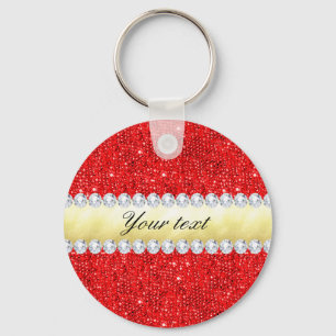 Chaveiro Personalized Red Sequins, Gold Foil, Diamonds