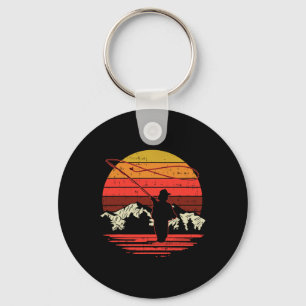 Chaveiro Pesca com Mosca Pôr do Sol Retro Truta Pescador A