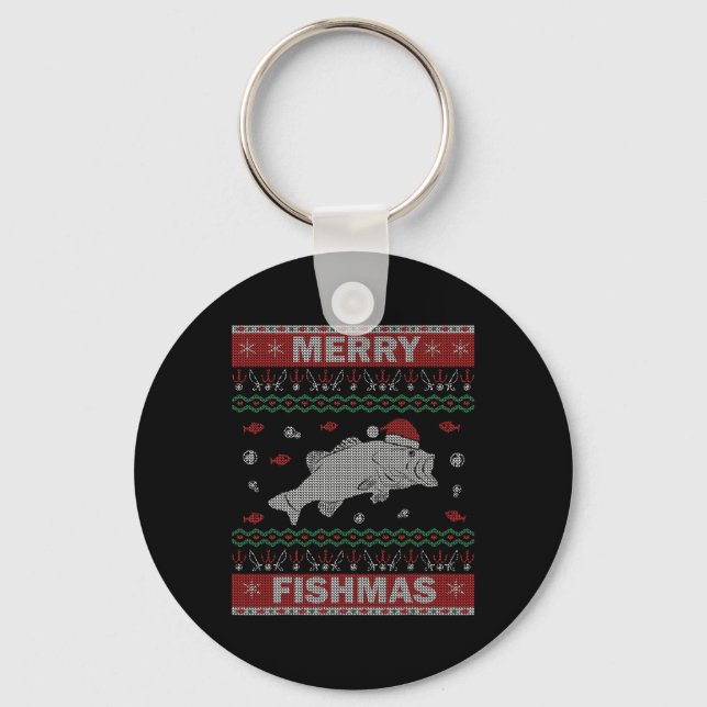 Chaveiro Pesca de suéter de Natal Feio Feliz F (Frente)