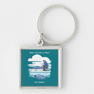 Chaveiro Pesca no Gelo - Design de Pescador de Inverno