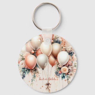 Chaveiro Pêssego Branco Colorido Balões Florais Elegantes