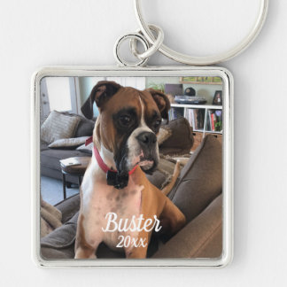 Chaveiro Pet Boxer Photo White Typography Personalize