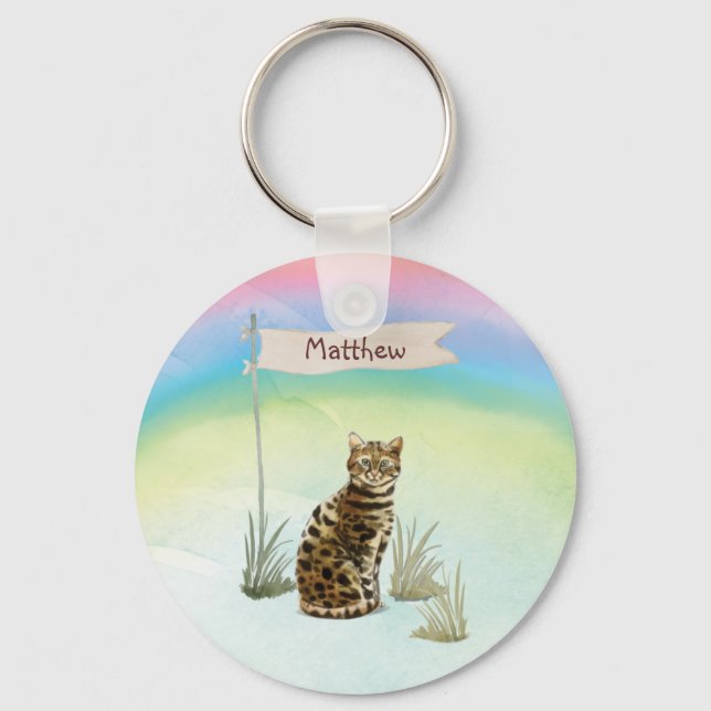 Chaveiro Pet de Cat Bengala de Nome Personalizado (Frente)
