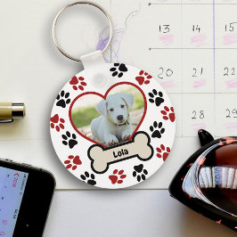 Chaveiro Pet Dog Foto Coração Coração Vermelho e Pinças Pre