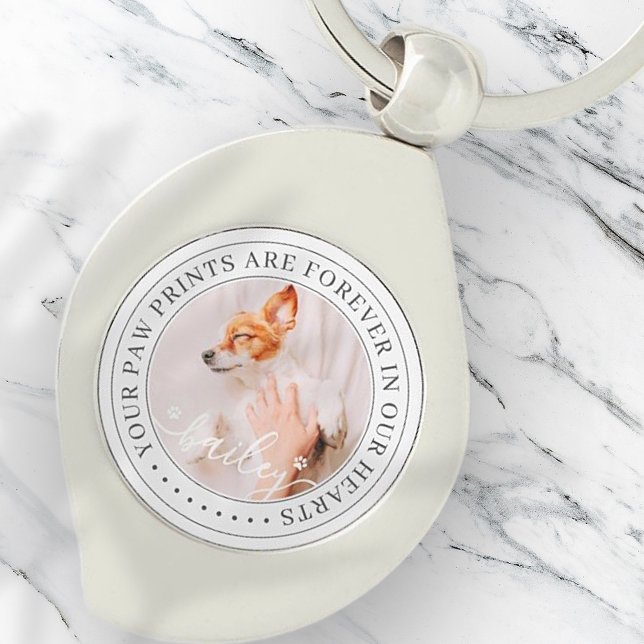 Chaveiro Pet Memorial Paw Imprime Foto Chic Elegante Para C (Criador carregado)