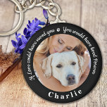 Chaveiro Pet Memorial Pet Perda Perda de Cachorro de Manute<br><div class="desc">Honre o seu melhor amigo com um chaveiro personalizado do memorial de fotos. Esta lembrança única é o presente perfeito para você, família ou amigos para prestar homenagem ao seu amado. Este chaveiro único memorial de cães apresenta um simples design preto e branco com escrita decorativa. Citação: "Se o Amor...</div>