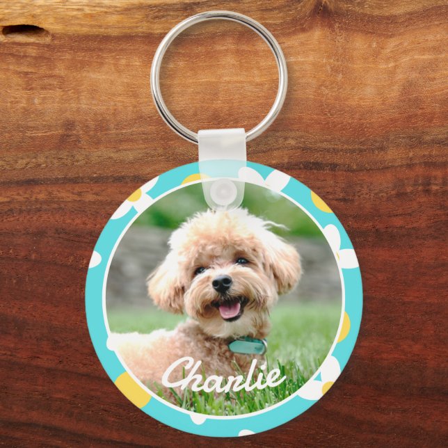 Chaveiro Pet Personalizado de Pet de Padrão Floral Bonito (Frente)