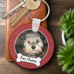 Chaveiro Pet Photo with Dog Bone Red Bolinhas<br><div class="desc">Adicione sua foto favorita! Uma bela borda para sua foto de animais de estimação e seu nome.</div>