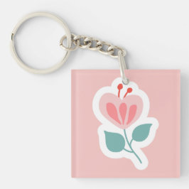 Chaveiro Pétala de flor rosa de pastel com caule