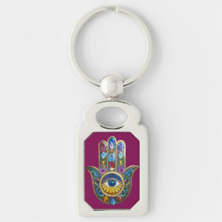 Chaveiro Pétalas Coloridas Folhas Hamsa Safira Terceiro Olh