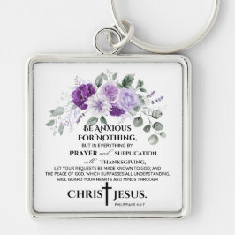 Chaveiro Philippians 4:6-7 Escritura Flores Roxos