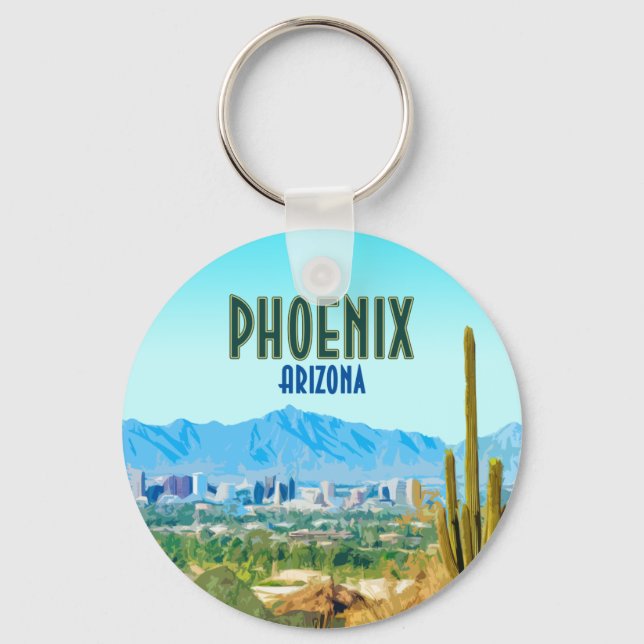 Chaveiro Phoenix Arizona City Cactus e Mountain Vintage (Frente)