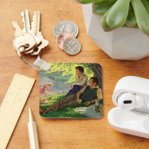 Chaveiro Picnic da família Vintage em uma árvore sombreada