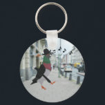 Chaveiro Pigeon About Town Funny<br><div class="desc">This keychain features my cartoon style image of a dapper Pigeon wearing a hat,  whistling a merry tune and carrying an umbrella,  walking along an urban street. A great gift and accessory,  and ideal to keep your keys safe.</div>