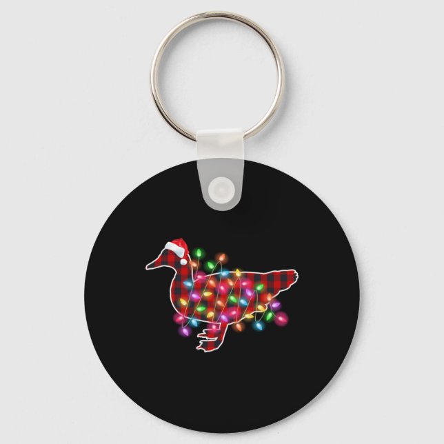 Chaveiro Pijamas de Natal Plaid Buffalo Duck Luzes de Natal (Frente)
