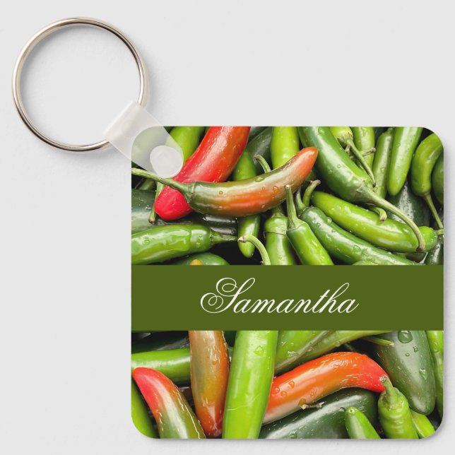 Chaveiro Pilha De Pimentos Espicosos Verdes (Frente)