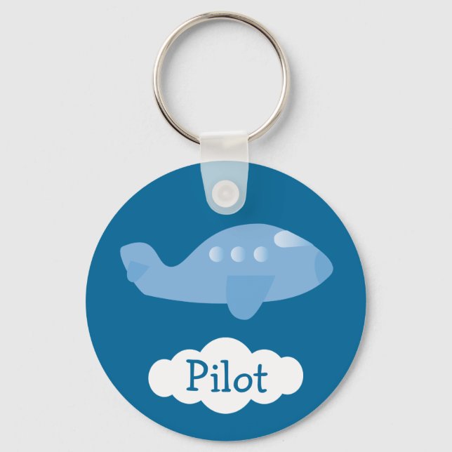 Chaveiro Piloto Personalizável de Plano de Cartoon Azul (Frente)