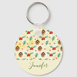 Chaveiro Pine Cones e Holly Natal Patterno