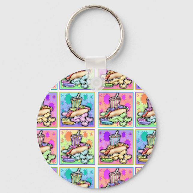 Chaveiro Pingente - Cachorro-Quente Pop Art com Batatas Fri (Frente)