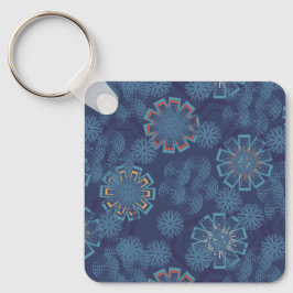 Chaveiro Pingente com Estampa Floral Índigo