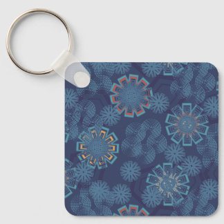 Chaveiro Pingente com Estampa Floral Índigo