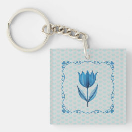 Chaveiro Pingente de Acrílico com Padrão de Tulipa Azul