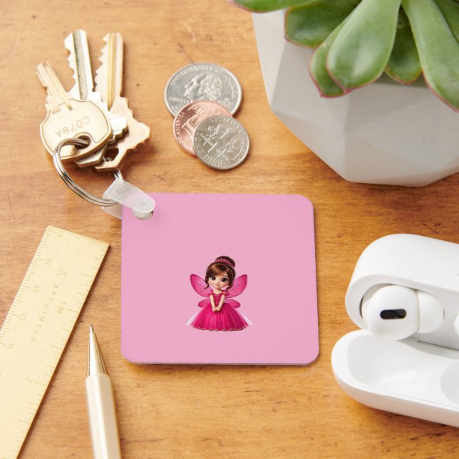 Chaveiro Pingente de Acrílico Fada Rosa Fofa (Mesa)