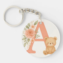 Pingente de alfabeto floral A – Urso fofo 
