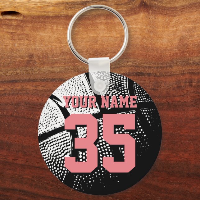 Chaveiro Pingente de basquete com número de camisa rosa cor (Frente)