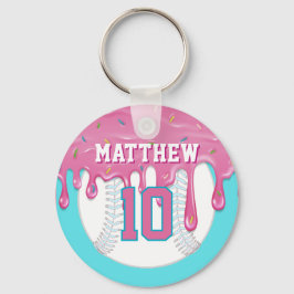 Chaveiro Pingente de Beisebol Pink & Blue Drip