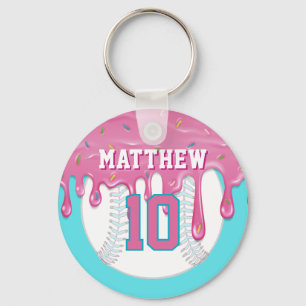 Chaveiro Pingente de Beisebol Pink & Blue Drip