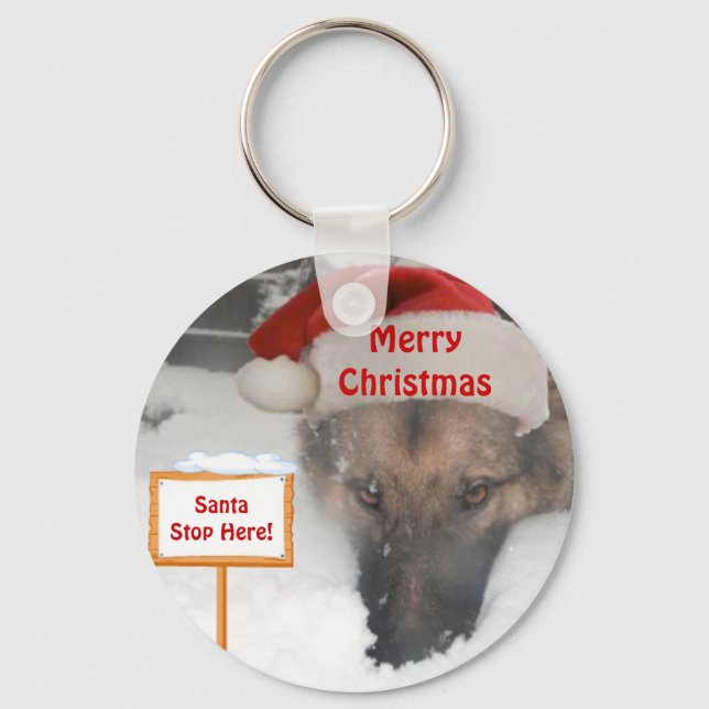 Chaveiro Pingente de Cachorro Alemão Papai Noel Pare Aqui (Frente)