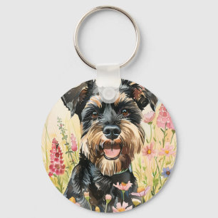 Chaveiro Pingente de cachorro em aquarela – Schnauzer para
