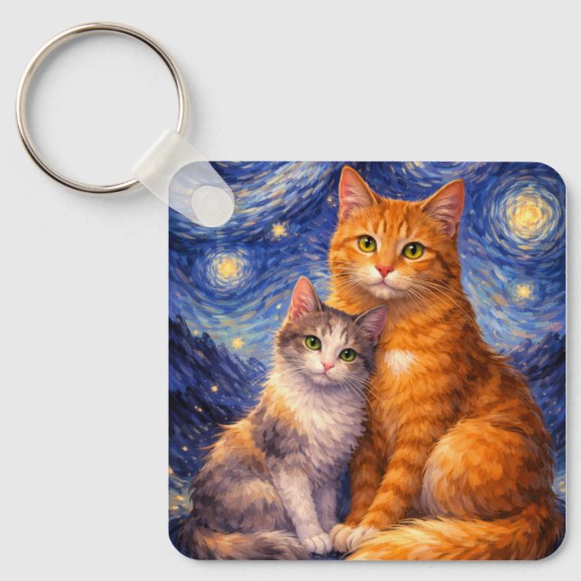 Chaveiro Pingente de Calico e Tabby! Personalize o Verso (Frente)