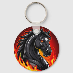 Chaveiro 🔥 Pingente de Cavalo Preto Ardente com Olhos Bril