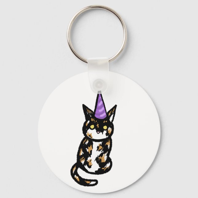 Chaveiro Pingente de Celebração de Gato Tricolor (Frente)