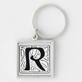 Chaveiro Pingente de chave com monograma R preto e branco