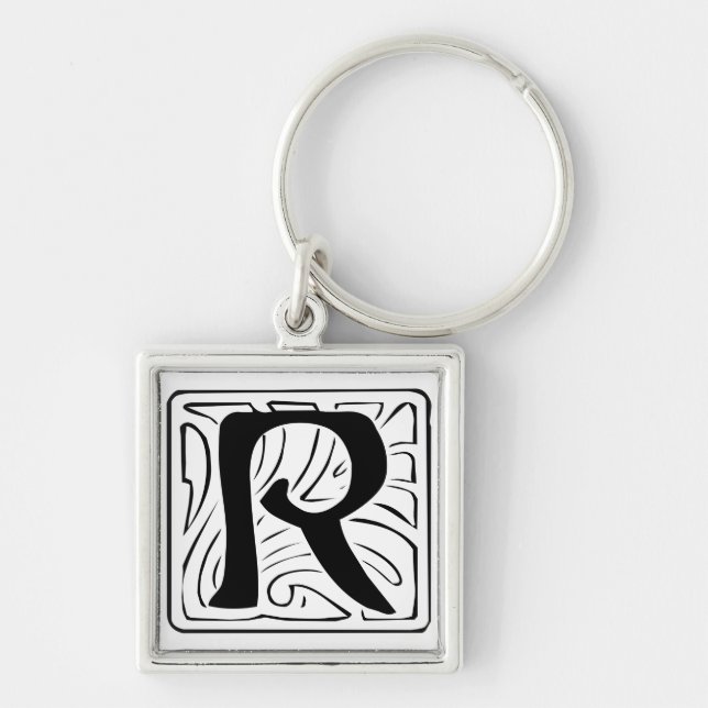 Chaveiro Pingente de chave com monograma R preto e branco (Frente)