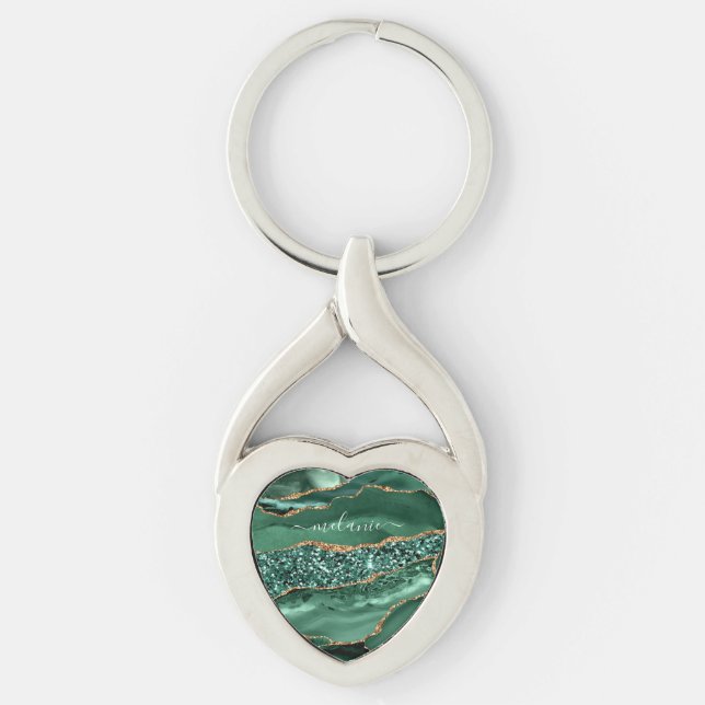 Chaveiro Pingente de Chave Esmeralda Verde Dourado com Bril (Frente)