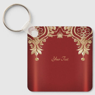 Chaveiro Pingente de Chave Floral Vermelho Dourado Moderno