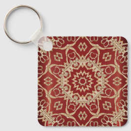 Chaveiro Pingente de Chave Floral Vermelho Dourado Moderno