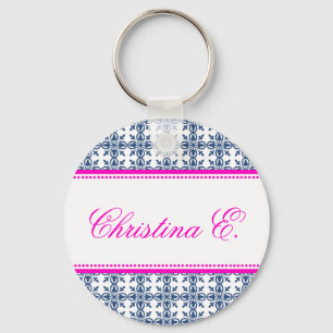 Chaveiro Pingente de chave rosa azul filigrana com nome per