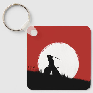 Chaveiro Pingente de Chave Silhueta de Samurai Sol Vermelho
