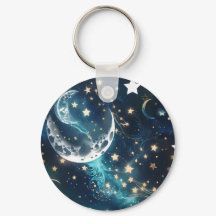 Pingente de Chaves - Fases da Lua Celestial Azul G